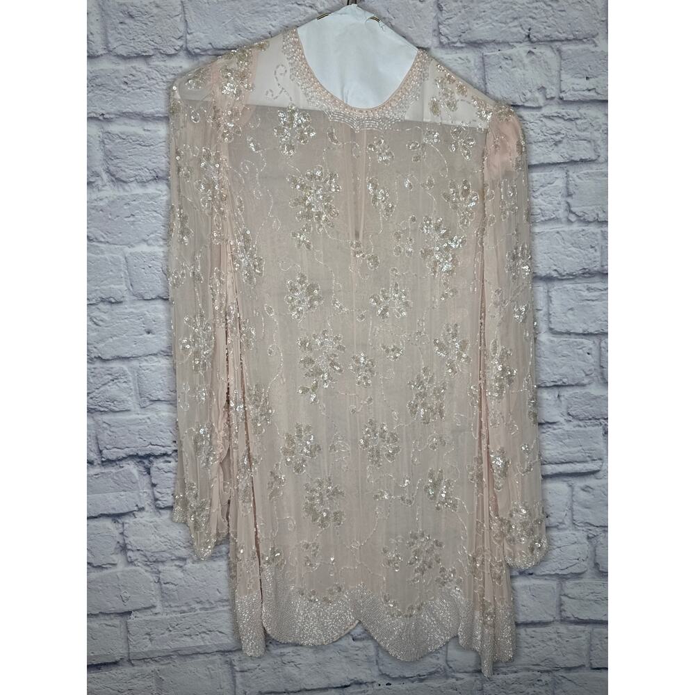 Vintage Pale Pink Fully Beaded Long Sleeve Women's Formal Top Mother of Bride SM
